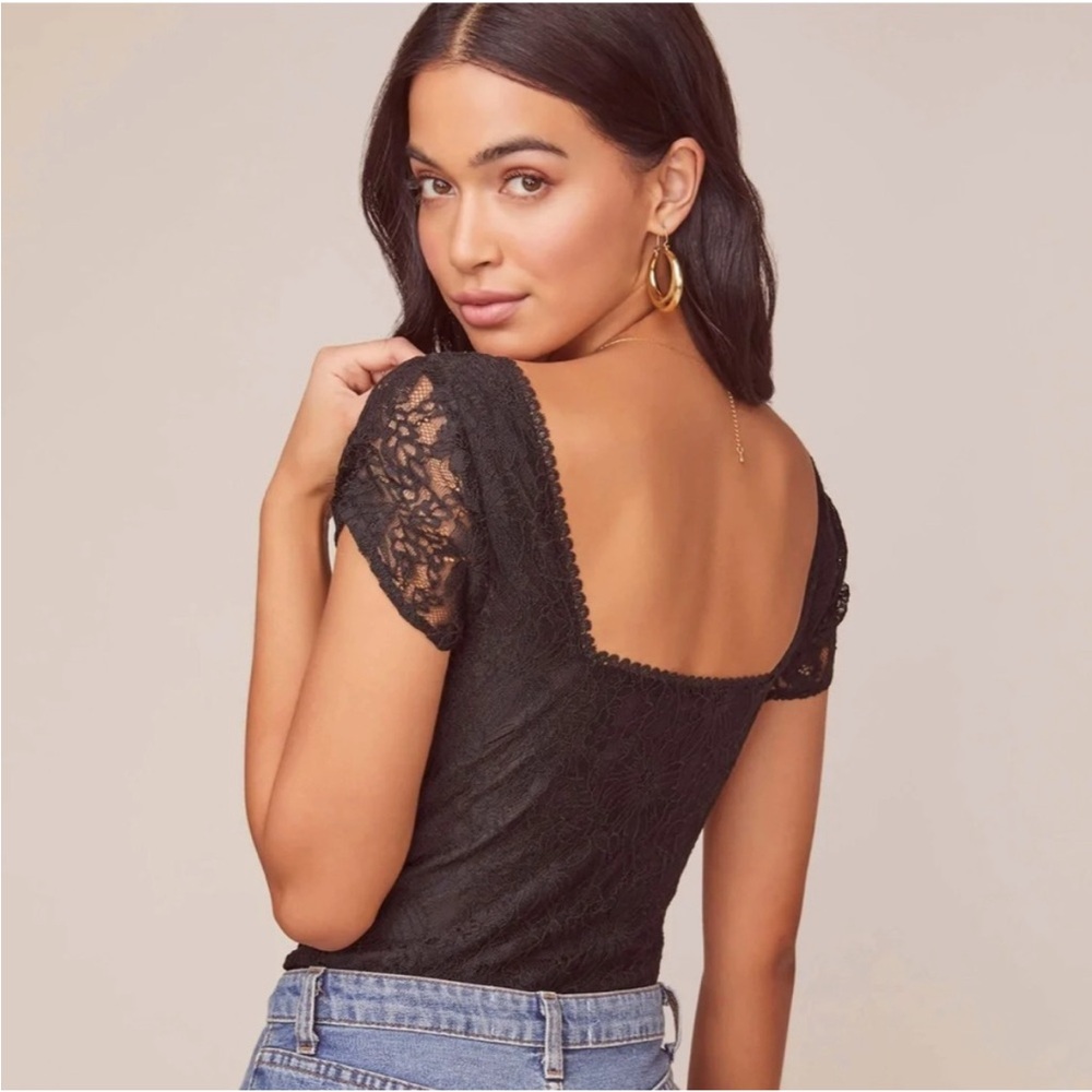 Black Lace Capped-Sleeve Bodysuit • NWOT - Picture 2 of 4